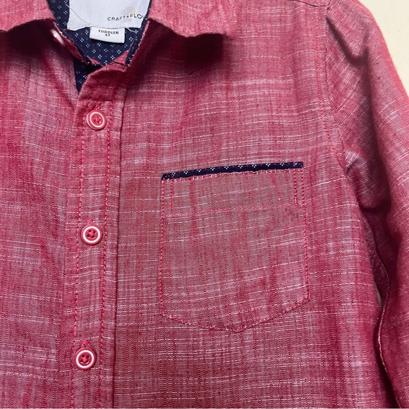 Boys 3t Craft And Flow Red maroon Button Down Shirt With Collar Blue lining - Picture 2 of 9